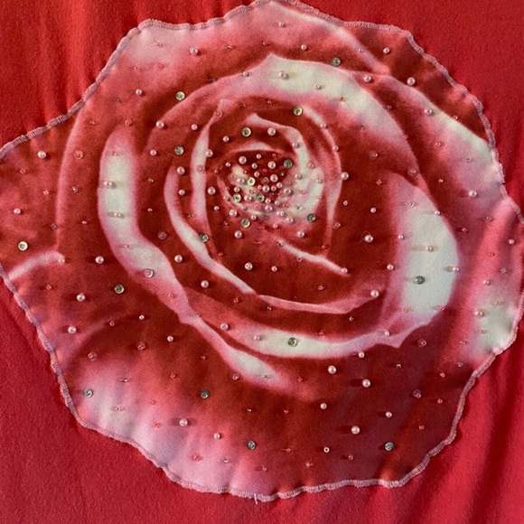 Pink Rose Pearl Beaded Denim Jacket Y2K Floral Bling Glam - Picture 13 of 15